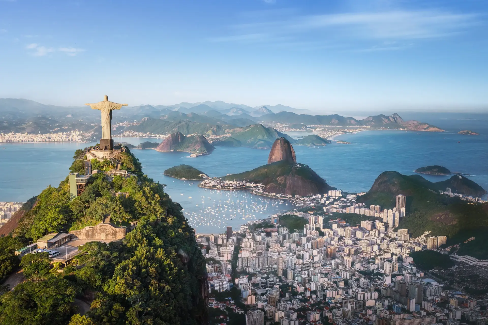 Christ the Redeemer on Corcovado overlooking Sugarloaf Mountain and Botafogo Bay, for Sylvie di Giusto, international keynote speaker in Rio de Janeiro